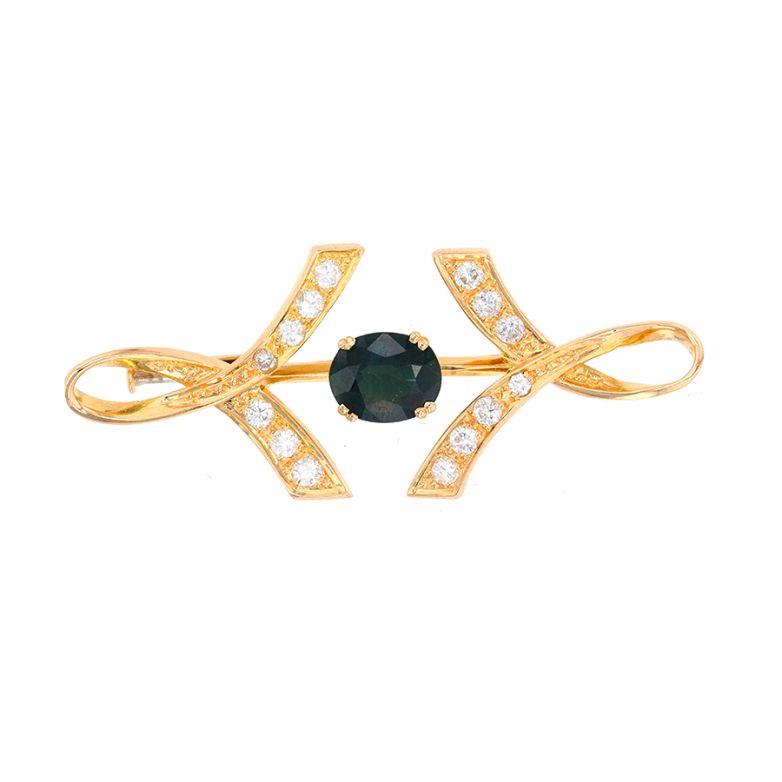 Broche saphir 1.71 carat et diamants 0.53 carat or jaune 6.63g Comme neuf -  reconditionné disponible sur Gemme Les Bijoux